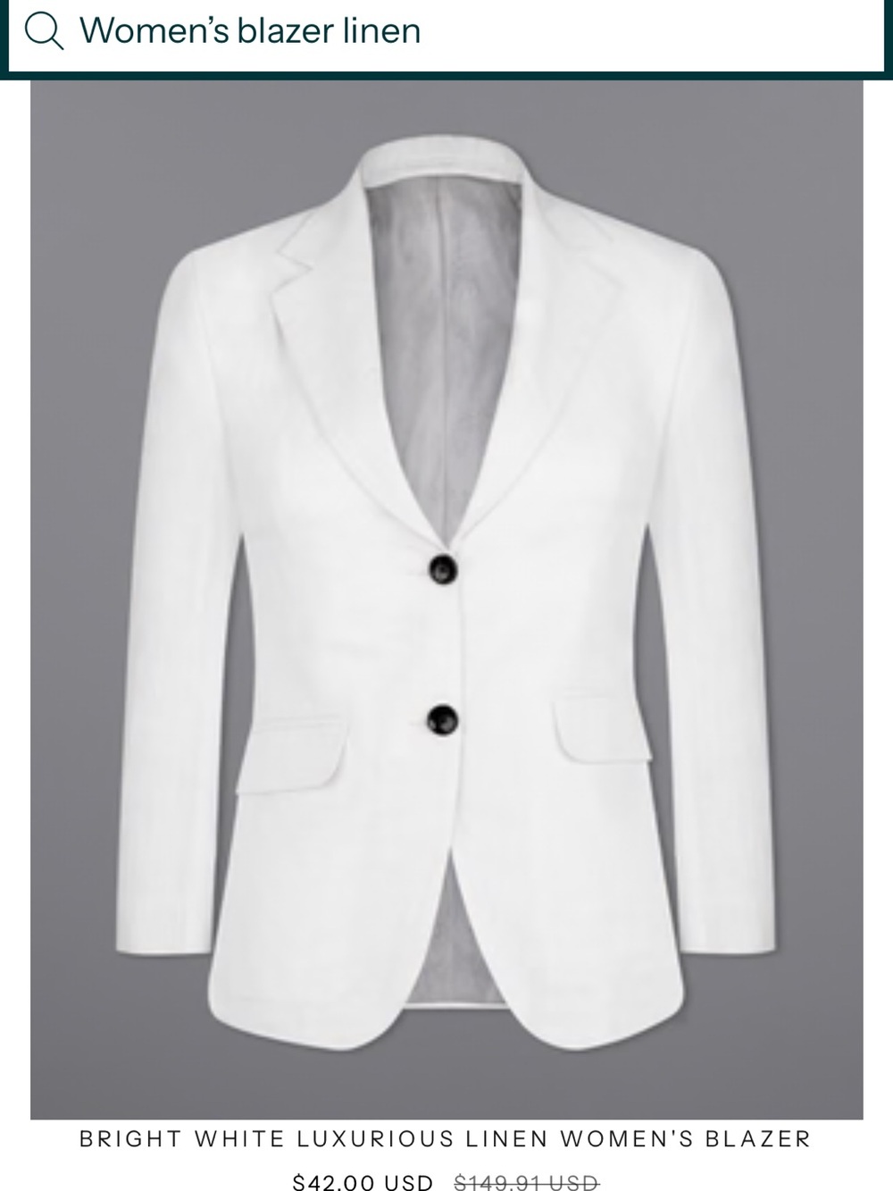 Women's Bright White Linen Blazer - Tailored Two-Button Jacket